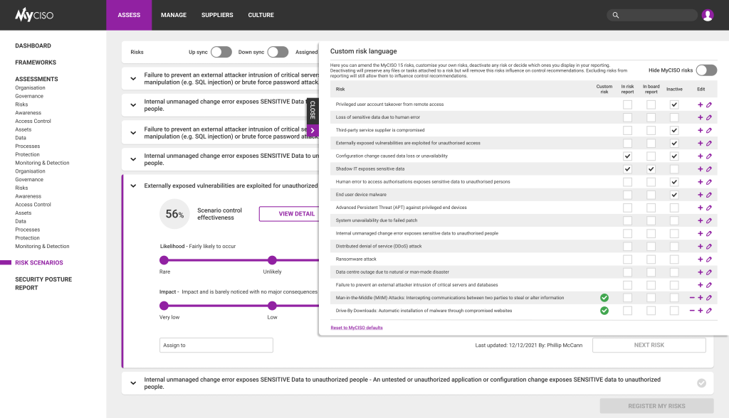 Assess - Customise risks