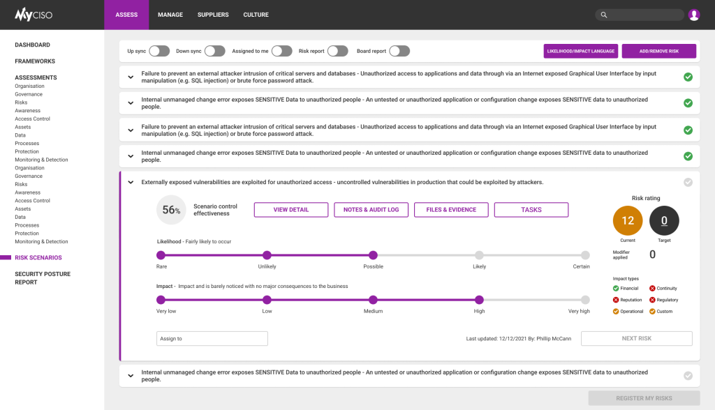 Assess - Risk register