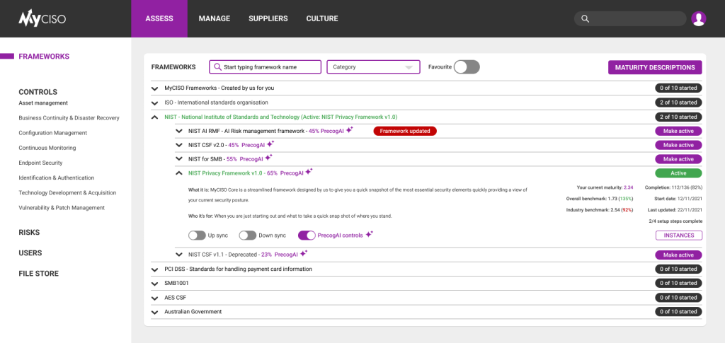 Assess - Framework selector