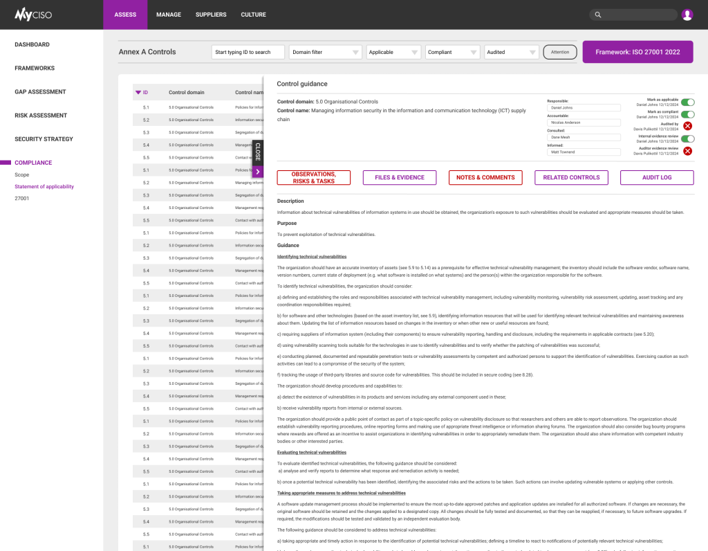Comply - Control detail & guidance