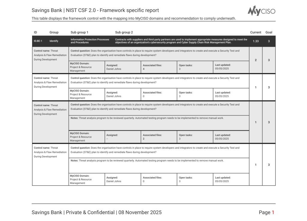 Framework specific report